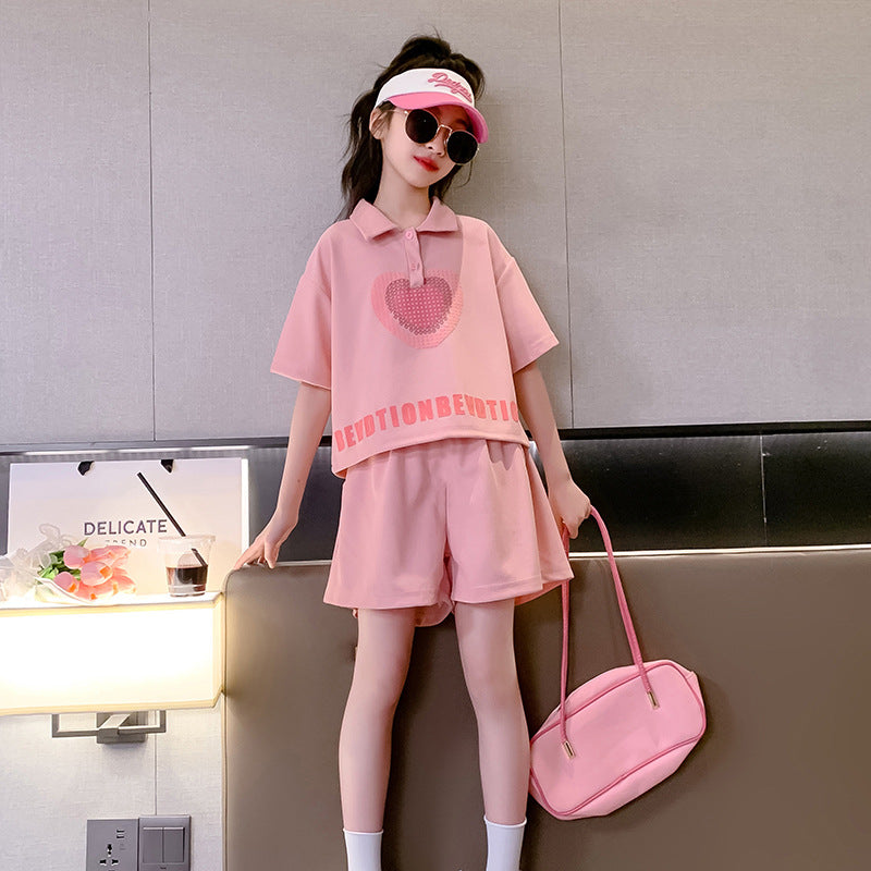 Children's Contrast Color Short-sleeved Summer Fashionable Stylish Shirt Shorts Children's Suit