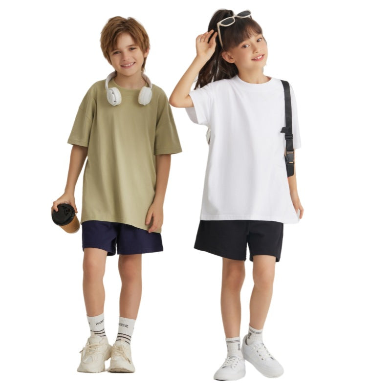American Retro Profile Short-sleeved High Street Fashion Wide Thread Cotton Children's T-shirt