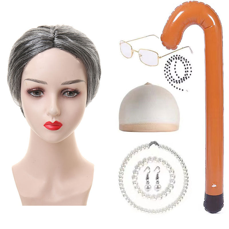 Halloween Old Lady Festival Short Hair Curly Cos Wig