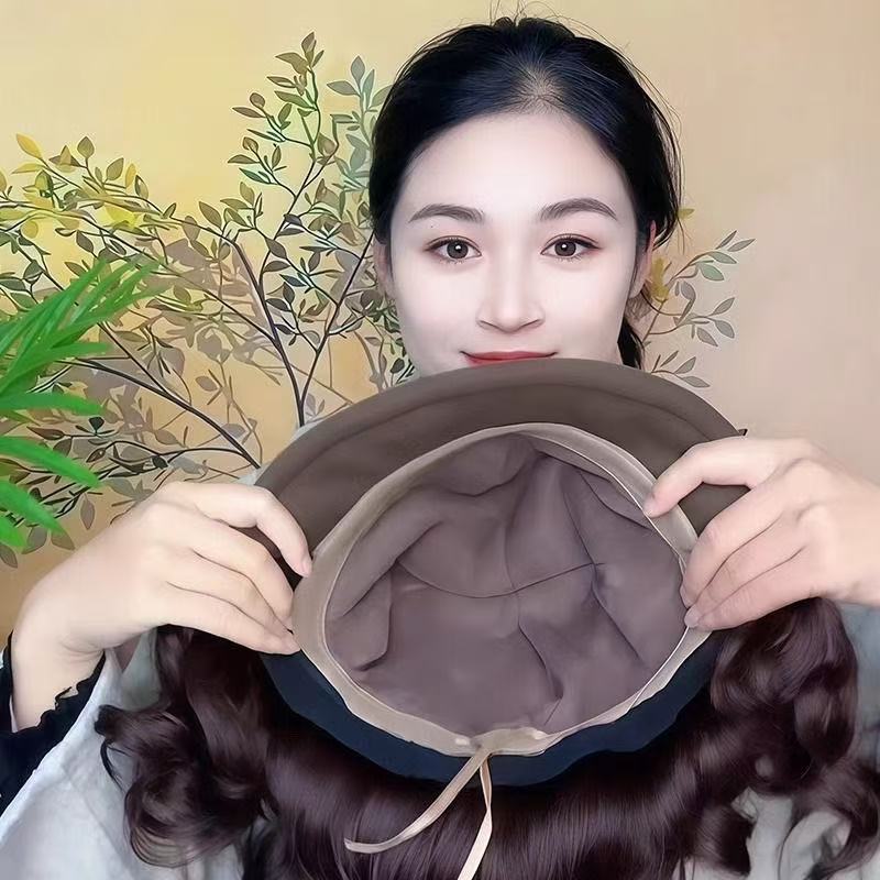 One-piece Hat Female Western Style Bucket Fashion Wig Short Curly Hair