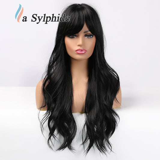 Women's Black Bangs Curly For Fiber Wig Long Curls
