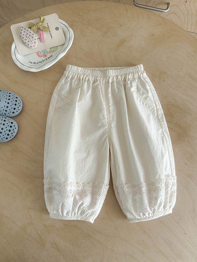 Casual Cotton Cropped Summer Infant Fashionable Lace Children's Pants