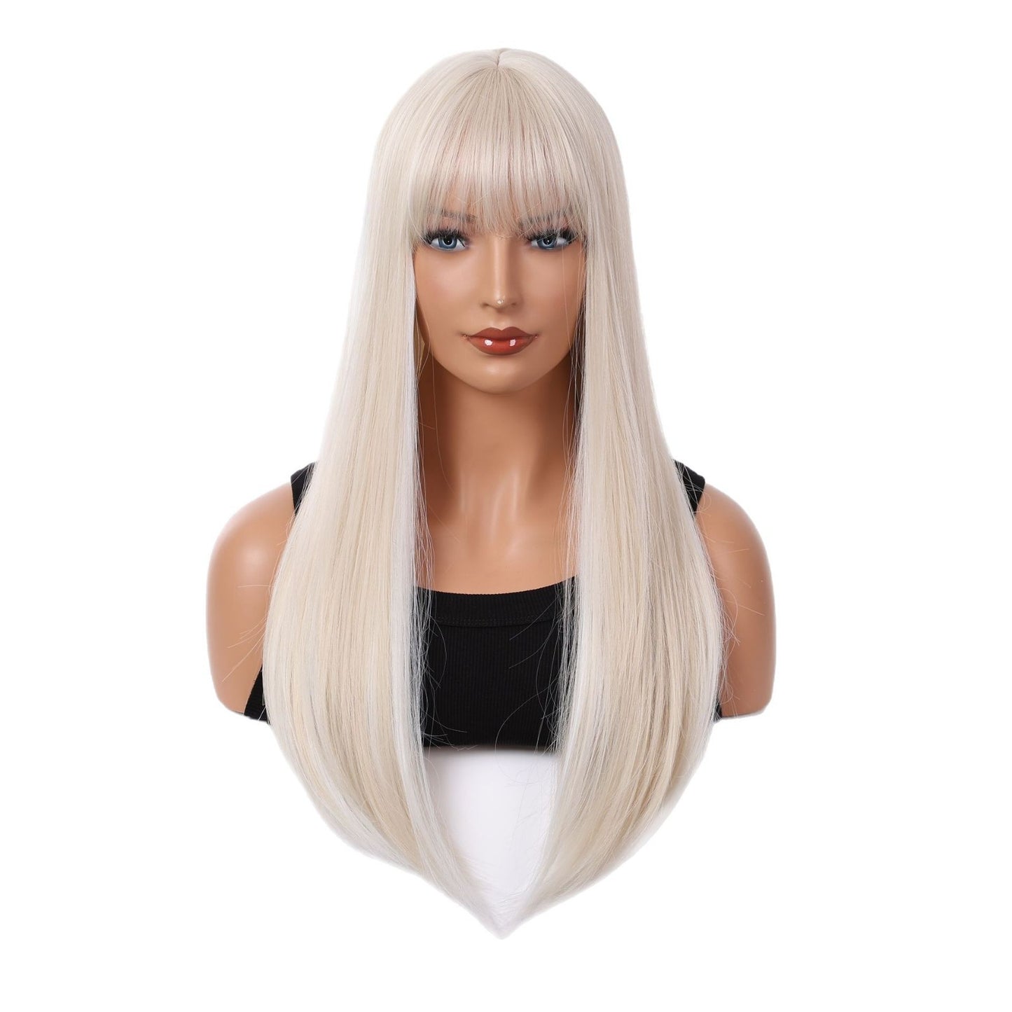 Women's Golden Color Hair Natural Air Bangs Long Straight Wig