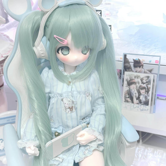 Lake Water Green Color Bangs Long Straight Hair Embryo Cos Wig