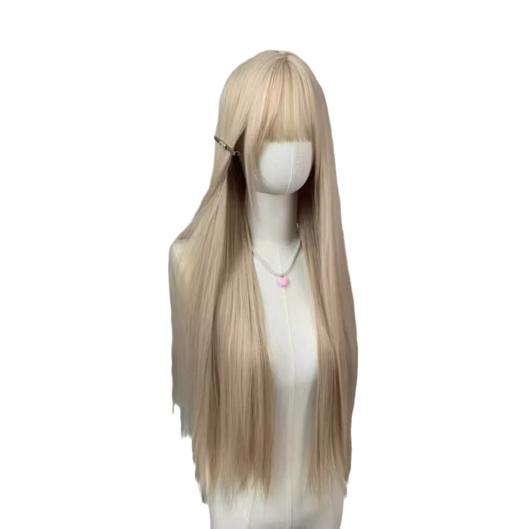 Women's Light Golden Hair White Female Mori Style Team Full Top Long Straight Wig