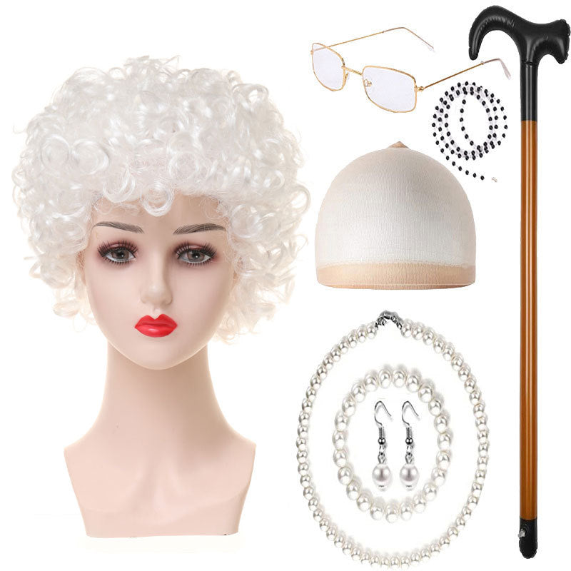 Day Old Grandma Man Grandpa Suit Lady Head Cos Wig