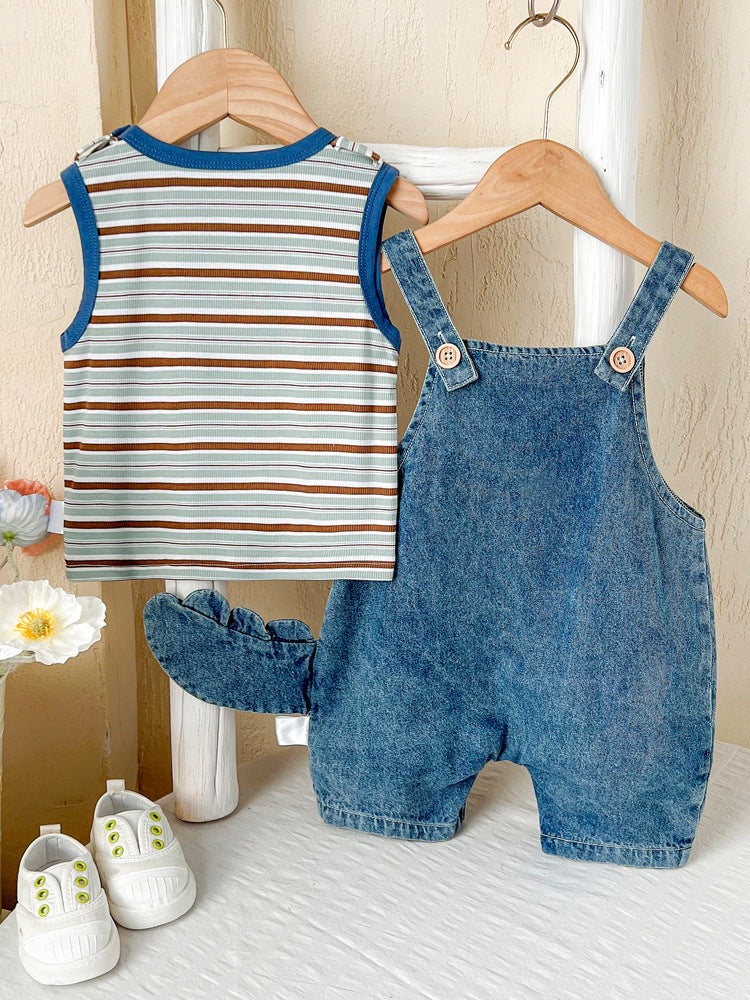 Cartoon Dinosaur Denim Male Female Outing Children's Suit