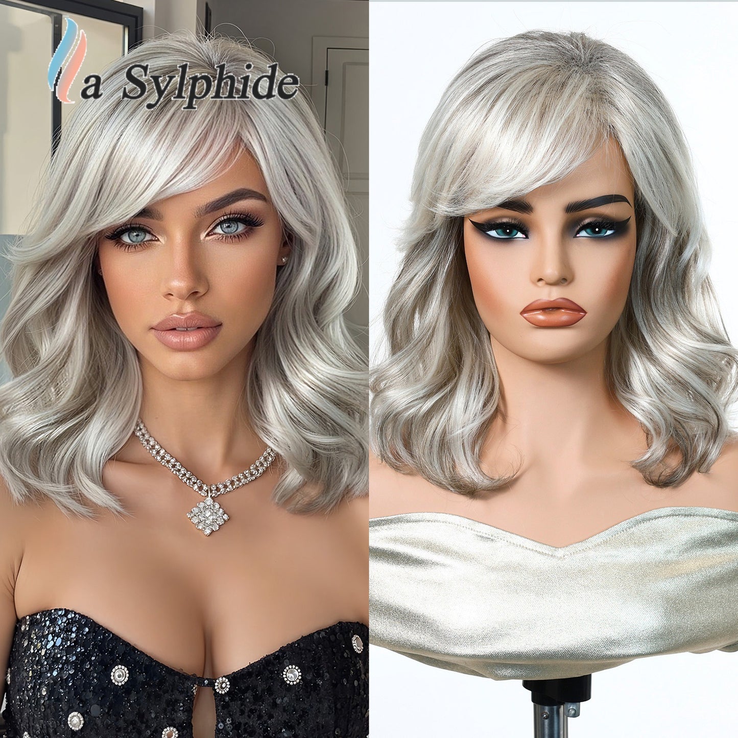 Chemical Fiber Texture Gray White Rose Net Man Wig Short Straight Hair