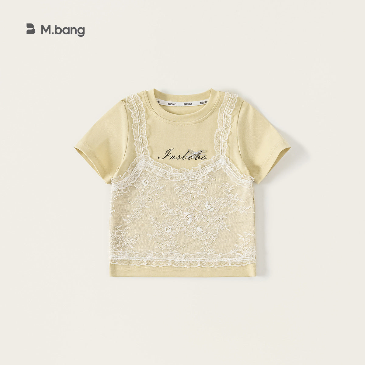 Children's Fake Two-piece Lace Stitching Short Sleeve Summer Sweet Cool Style Children's T-shirt