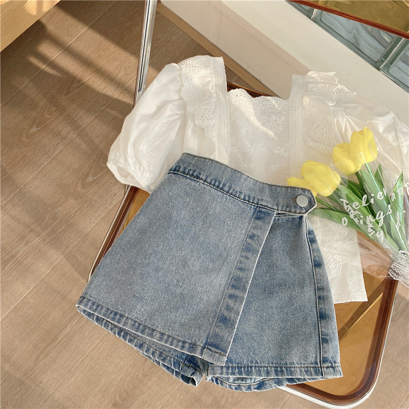 Summer Korean Fashion Two-piece Lace Top Children's Suit