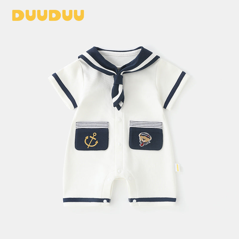 Navy Style Summer Romper Thin Clothes Class Born Rompers Jumpsuit, Climbing Suit
