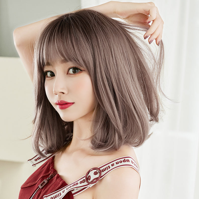 Women's Fluffy Collarbone Length Haircut Cover Mid-length Rinka Wig Short Curly Hair