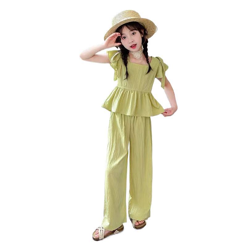 Children's Summer Pants Casual Flying Sleeves Top Drape Children's Suit