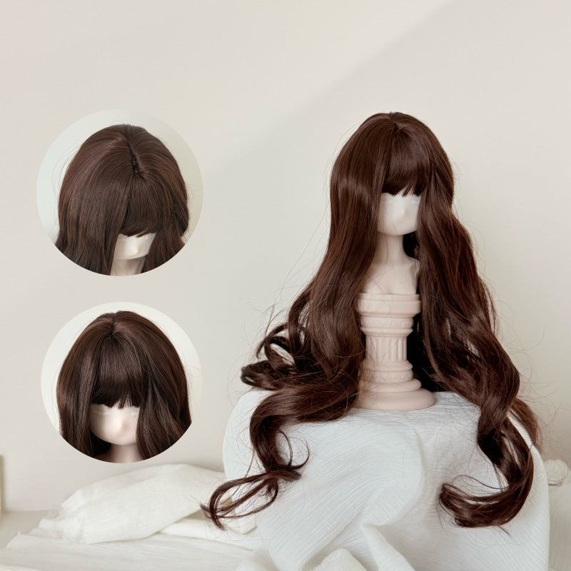 Silk Straight Bangs Long Curly Hair Dress Up Cos Wig