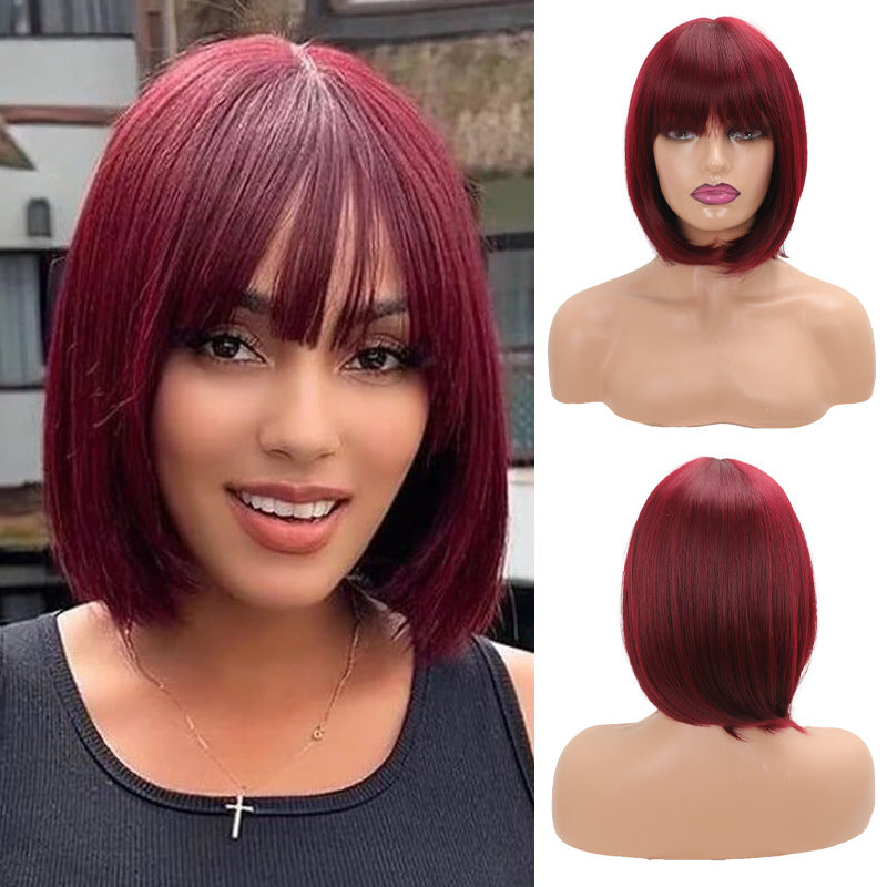 Color Inner Buckle Bangs Inch Wave Wig Short Straight Hair