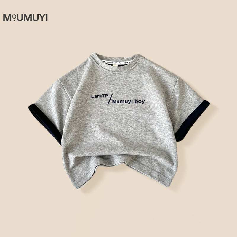 Children's Summer Boy's Short-sleeved Korean Style Western Letter Color Matching Loose Children's T-shirt