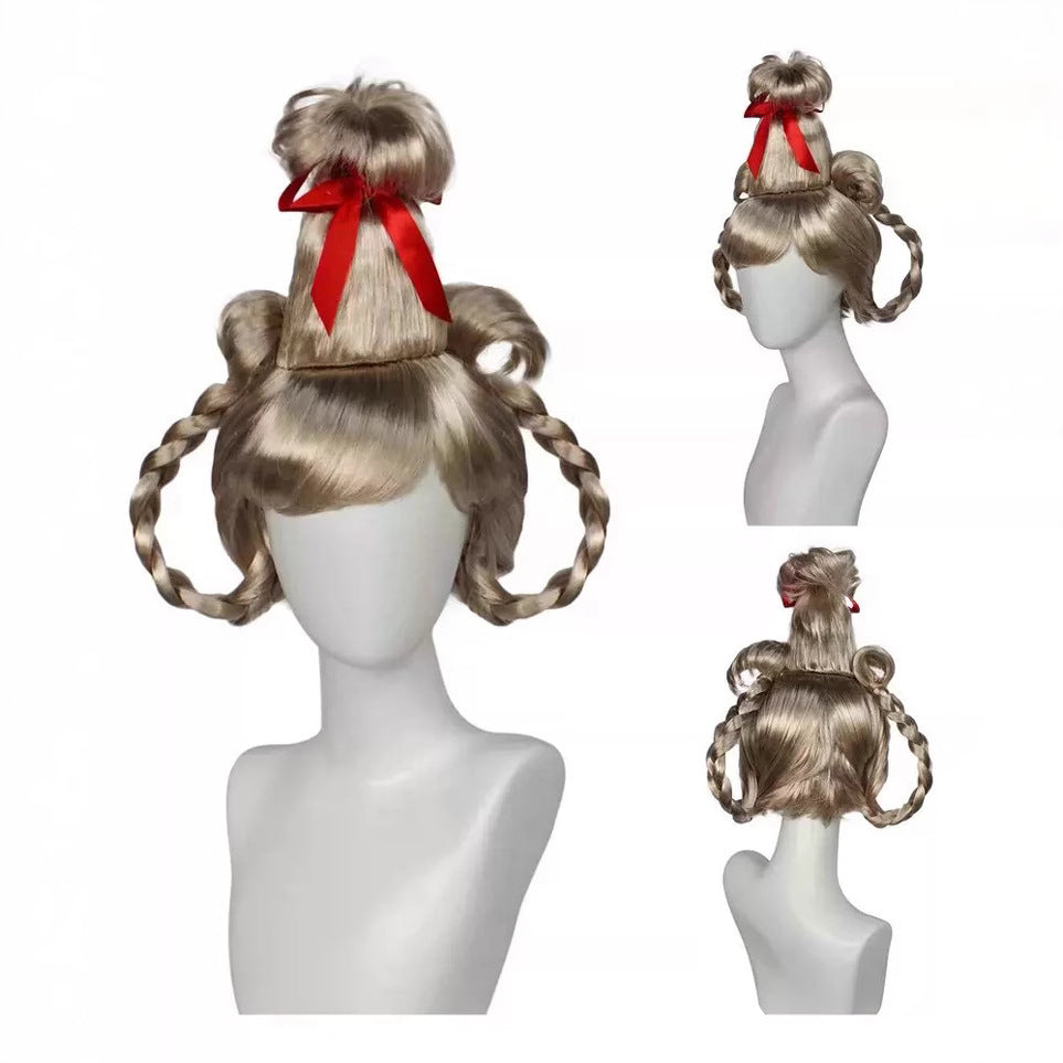 Graceful Christmas Golden Double Braid Female Cos Wig