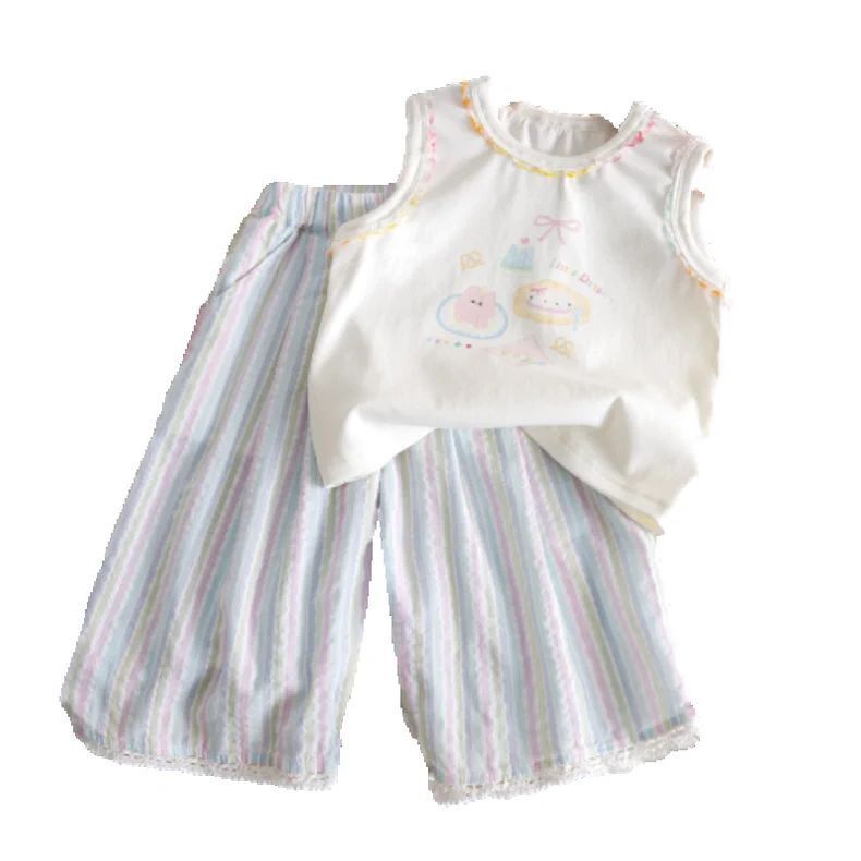 Charming Slouchy Little Color Striped Lace Children's Pants