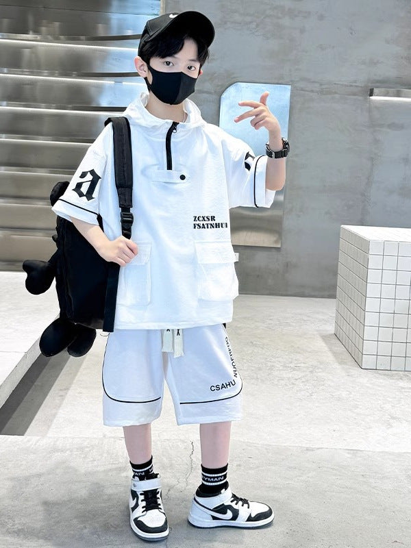 Children's Boys Summer Medium Large Thin Short-sleeved Clothes Trendy Children's Suit