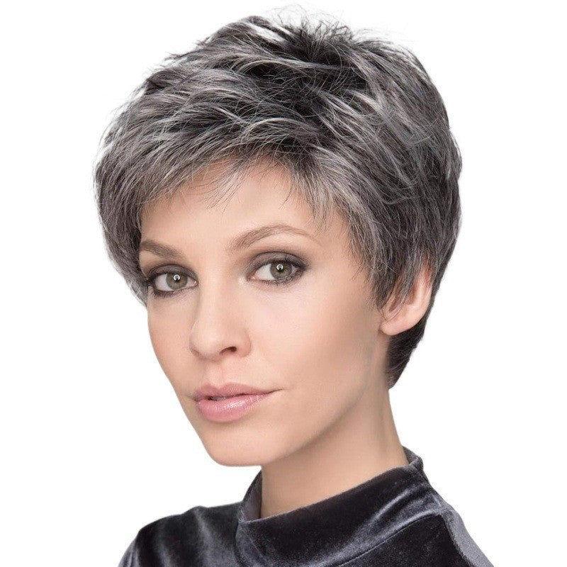 Gray White Side Bangs Partial Fiber Piece Wig Short Curly Hair