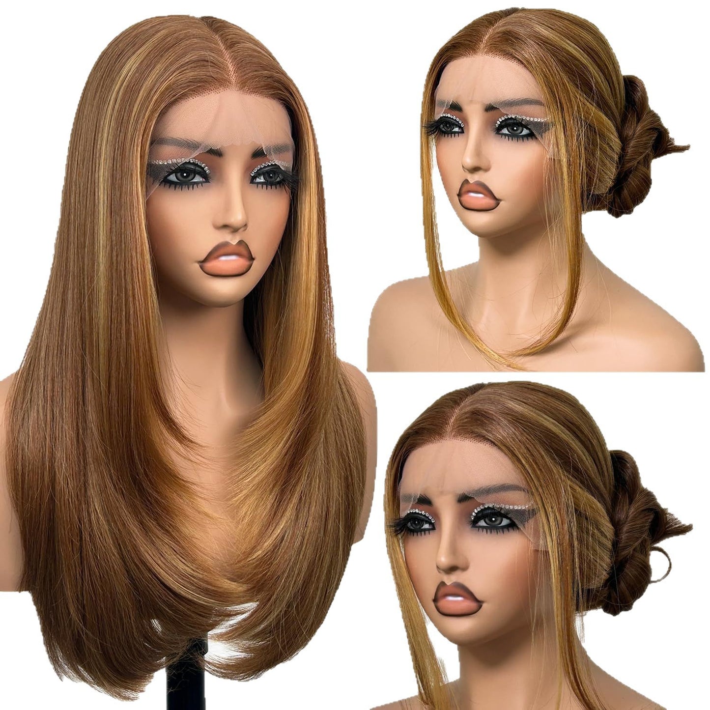 Front Lace Natural Lady Medium Hair Chemical Long Straight Wig
