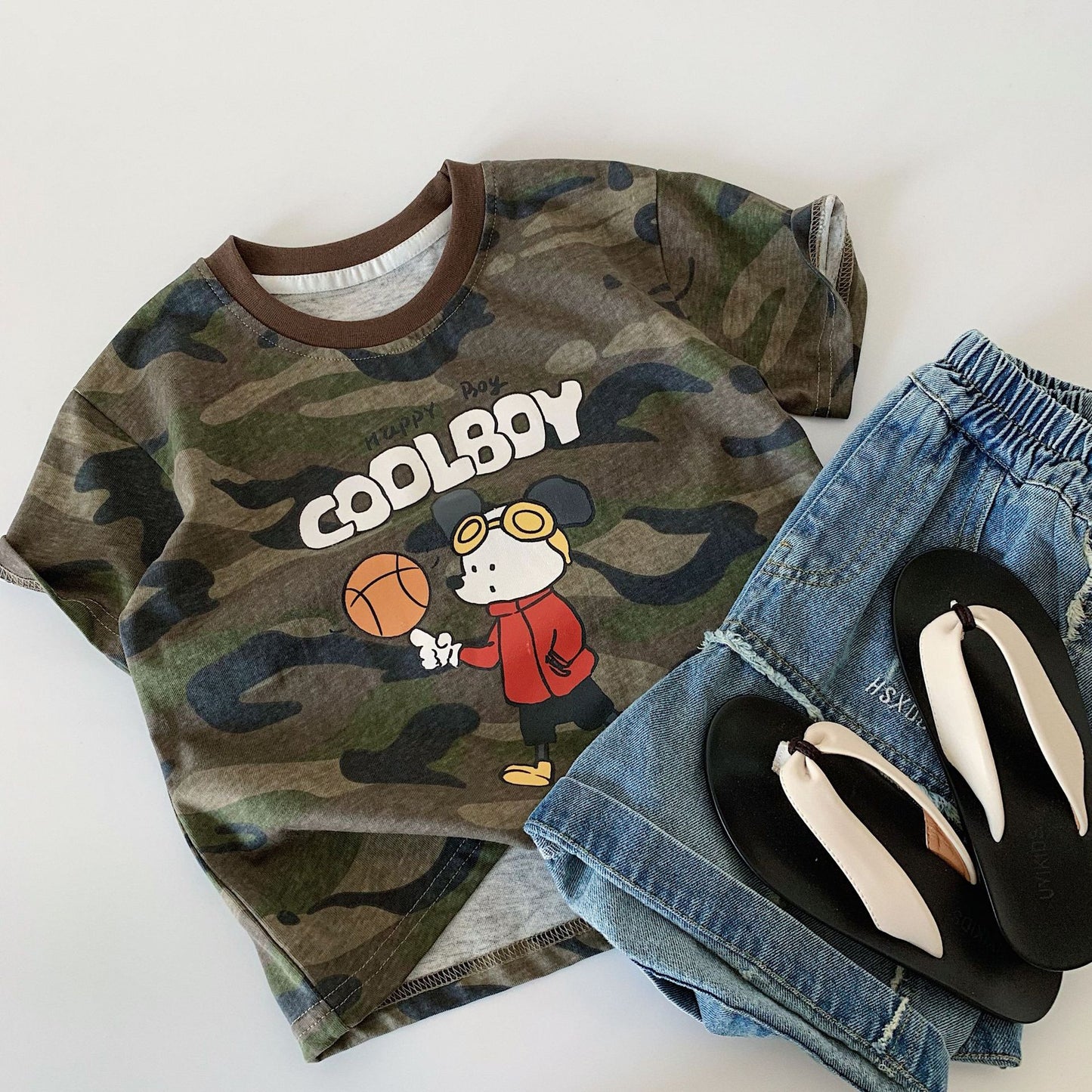 Children's Boy's Short-sleeved Summer Korean Cartoon Camouflage Boy Handsome Children's T-shirt