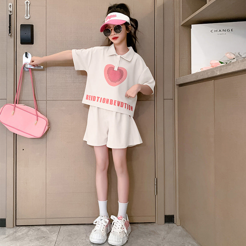 Children's Contrast Color Short-sleeved Summer Fashionable Stylish Shirt Shorts Children's Suit
