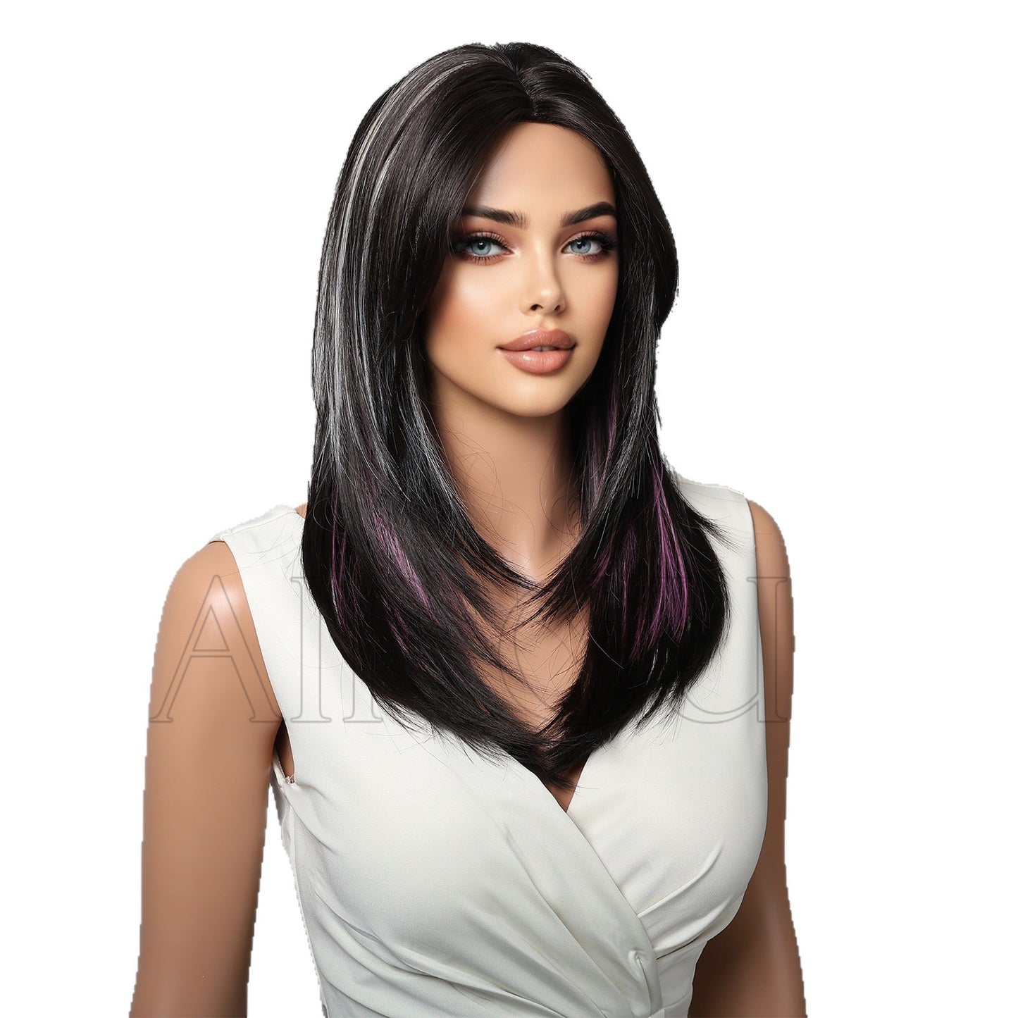 Black Dyed Mid-length Temperament Long Layer Female Mechanism Synthetic Wigs Wig Short Straight Hair