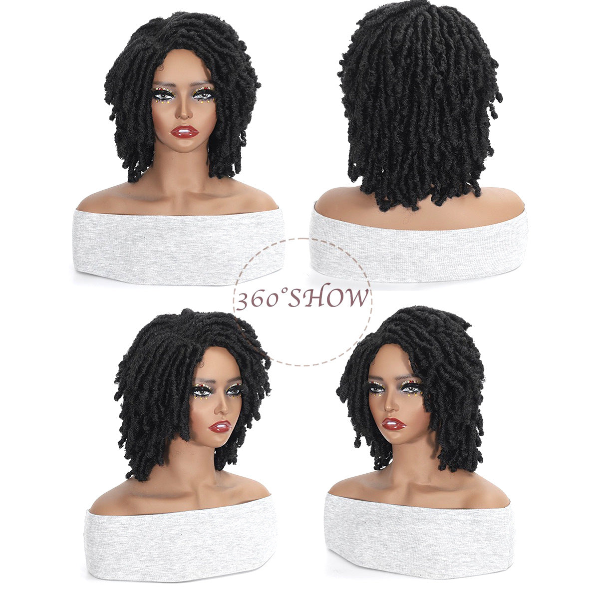 Women's African Dreadlocks Tube Qu Hollow Curler Caterpillar Wig Short Curly Hair