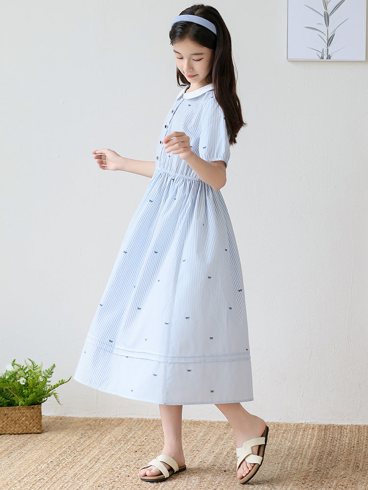 Doll Collar Preppy Style Striped Skirt Children's Dress