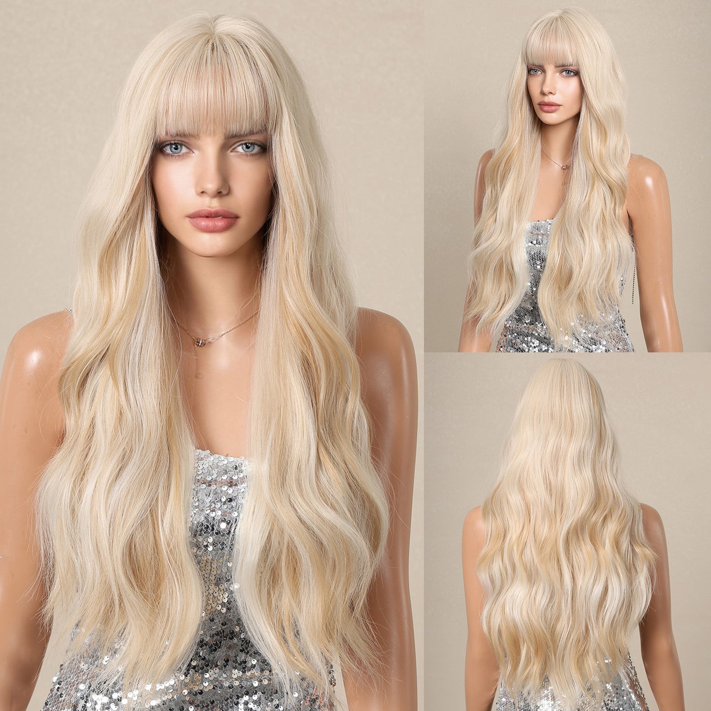 Female Dark Brown Dyed Light Bangs Curly Hair Mechanism Head Wig Long Curls