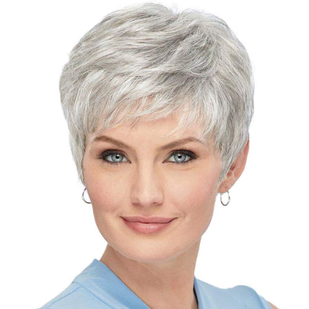 Women's Fashion Gray Mechanism Chemical Fiber Female Full Wig Short Curly Hair