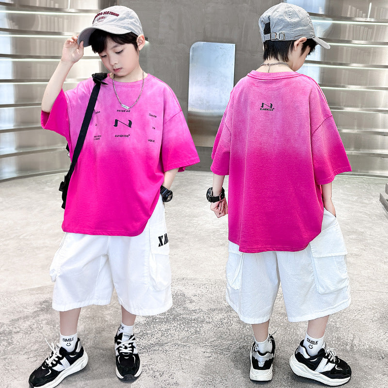 Children's Dyed Letter Short-sleeved T-shirt Two-piece Set Children's Suit