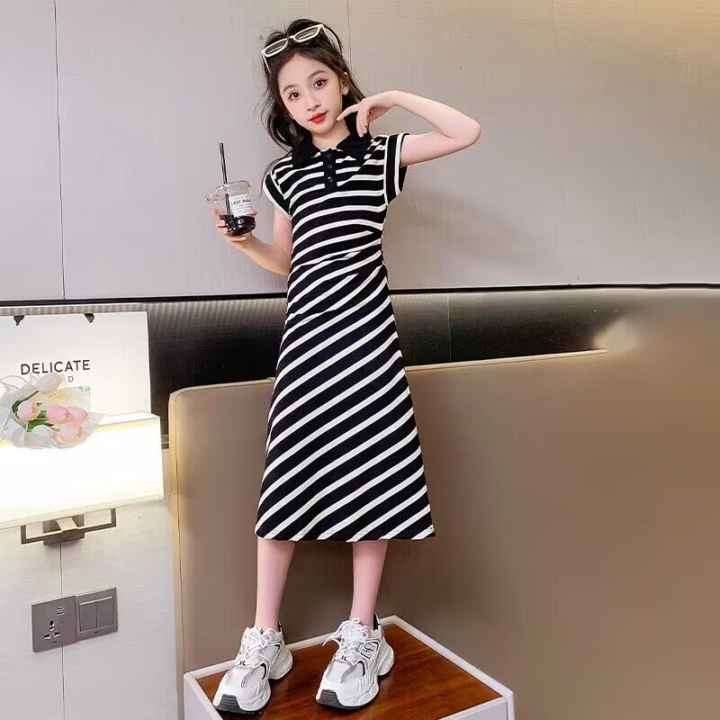 Children's Sundress Design Collar Striped Summer Casual Fashion Children's Dress