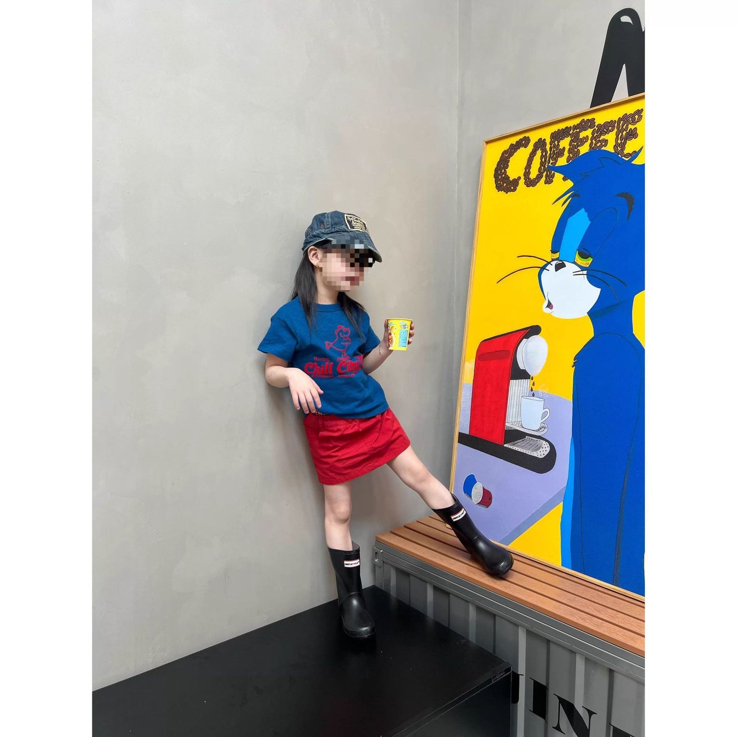 Summer Blue Cartoon Short Sleeve T-shirt Children's Suit