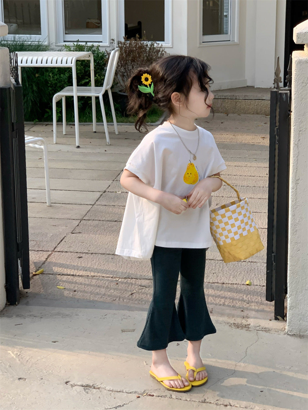 Children's Pear Loose Summer Wide Korean Style Short Sleeve Top Denim Children's T-shirt