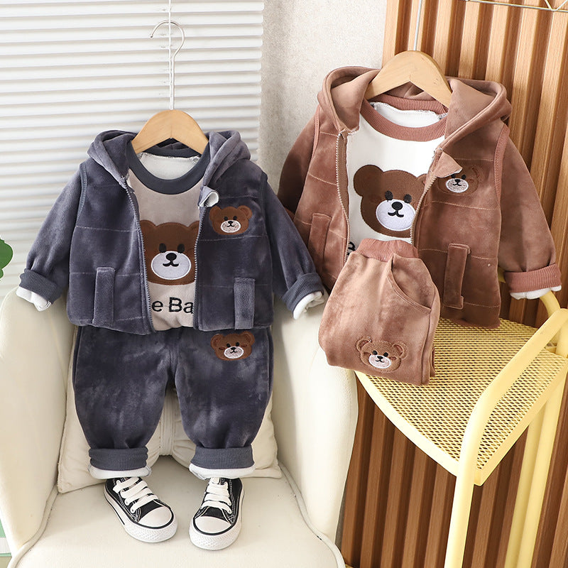 Children's Korean Style Clothing Fleece Padded Bear Children's Suit