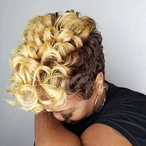 Black Small Roll Wound Tube Chemical Fiber Head Wig Short Curly Hair