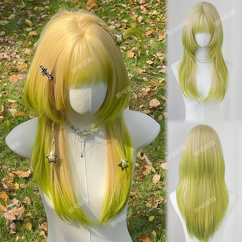Gradient Jellyfish Head Layered Straight Hair Wig Long Curls