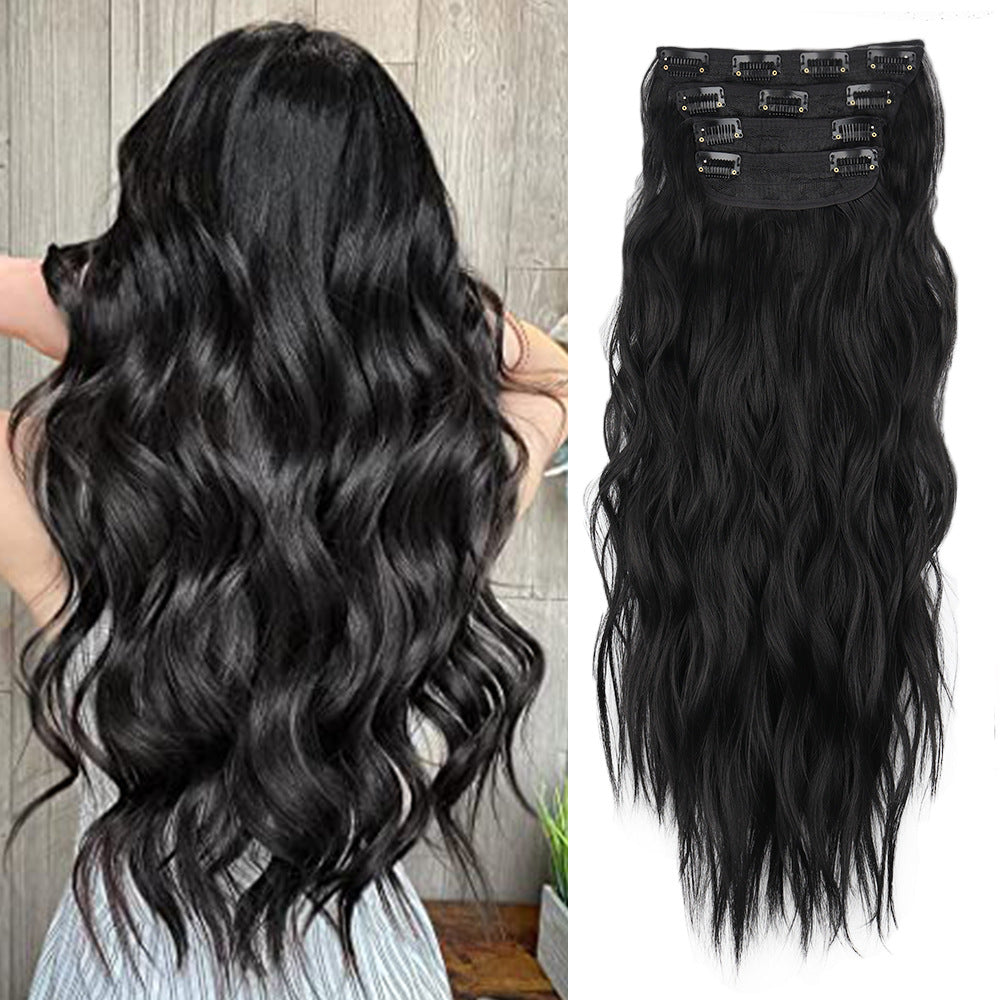 Long Curly Hair Set Hairpiece Clip Big Wave Wig