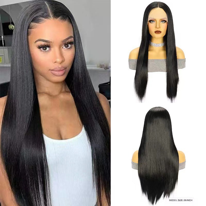 Women's Fashion Front Lace Mid-length Hair Chemical Fiber Long Straight Wig