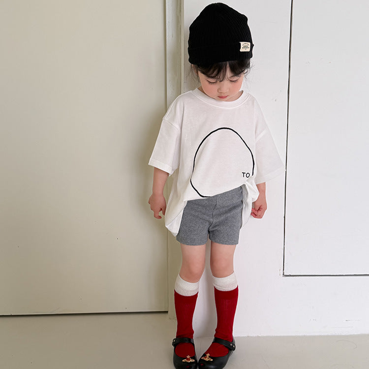 Children's Clothing Summer Korean Style Simple Black White Circle Short Sleeve Children's T-shirt