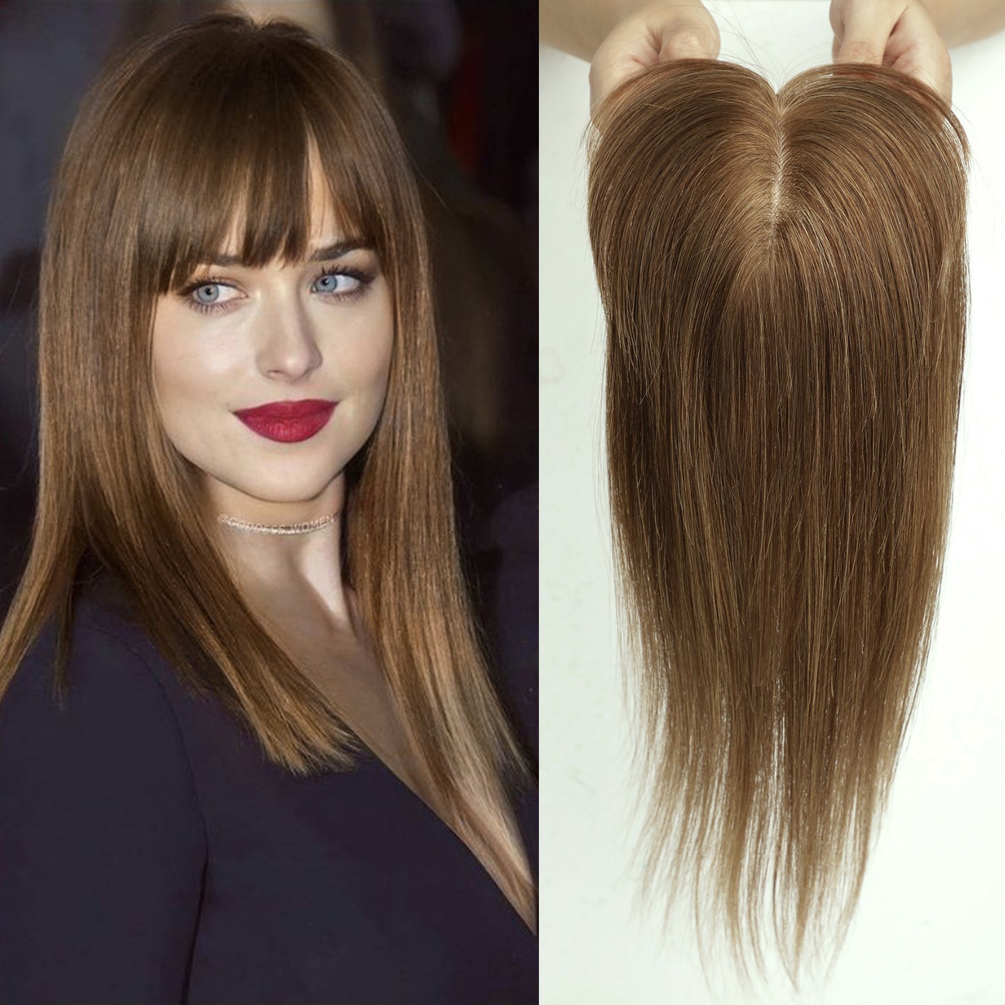 Women's Set One-piece Light Breathable Real Human Hair Gradient Gold Piece Wig