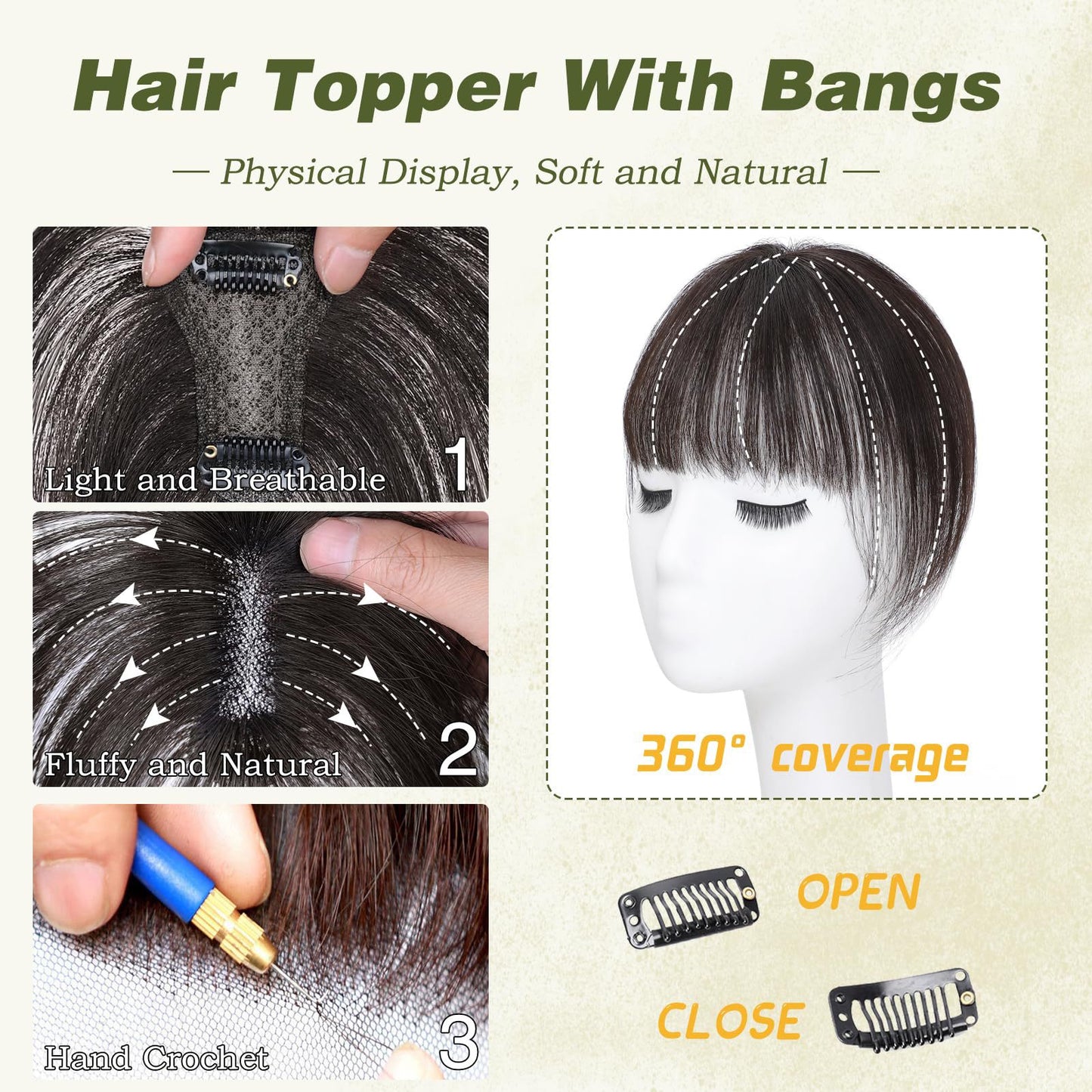 French Set Real Hair Straight Female Brown Head Wig Bangs