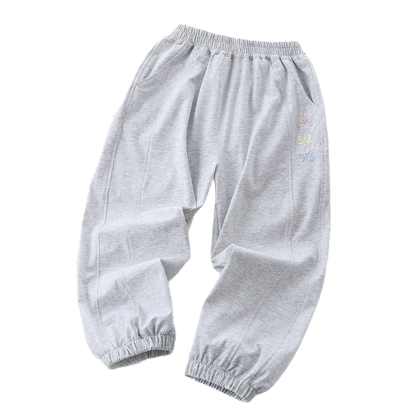 Children's Embroidery Bowknot Casual Korean Style Thin Children's Pants