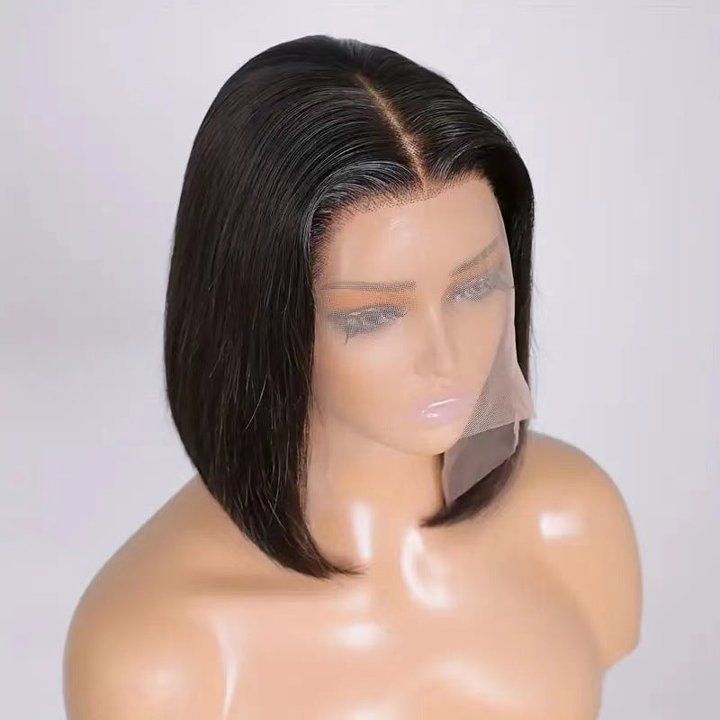 Women's African Black Center Parting Synthetic Wigs Wig Short Straight Hair