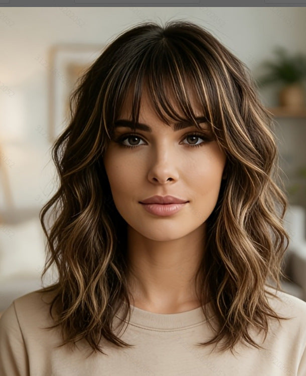 Women's Wave Head Water Corrugated Bangs Fluffy Cover Wig Short Curly Hair