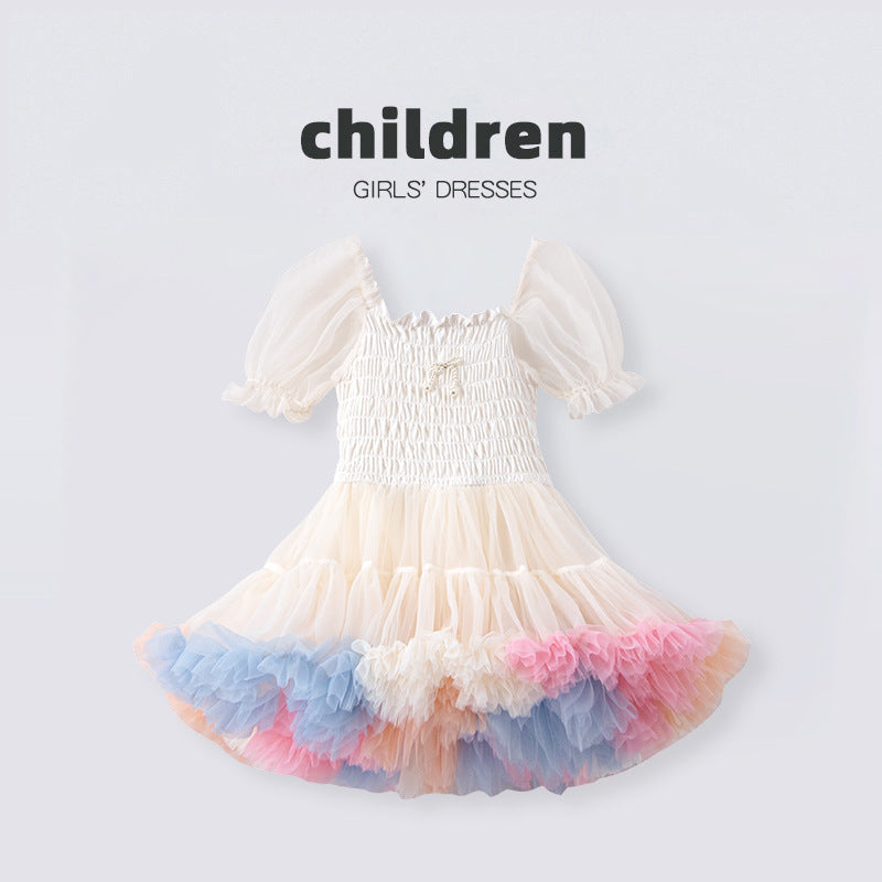 Children's Mesh Princess Puff Sleeve Pettiskirt Day Performance Children's Dress