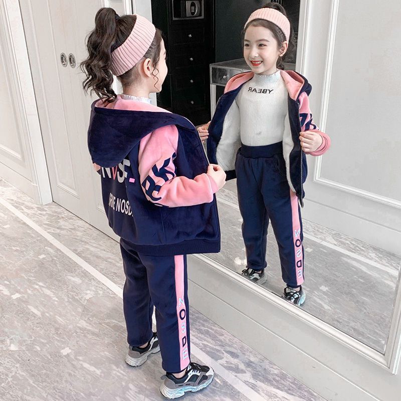 Children's Fleece-lined Thickened Spring Casual Sportswear Double-sided Children's Suit