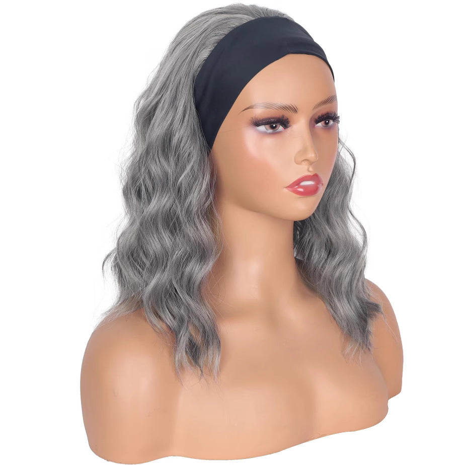 Women's Black Ice Ribbon Water Ripple Synthetic Wig Short Curly Hair